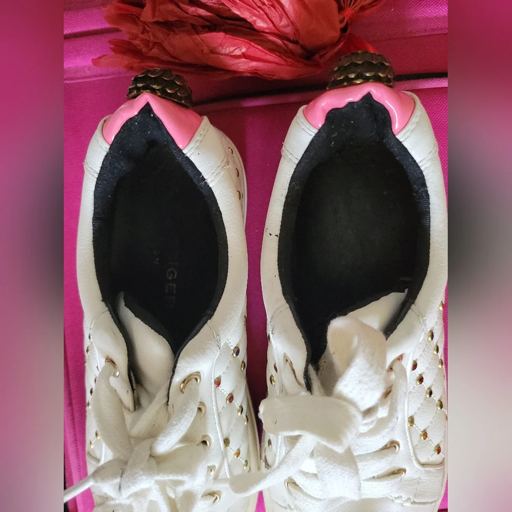 Kurt Geiger Ludo Metal Bird Embellished White Leather Sneakers Bejeweled Shoes 6